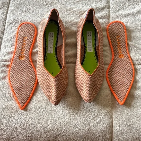 Rothy's The Point Merino Camel and Beige Patterned Flats - Picture 2 of 4